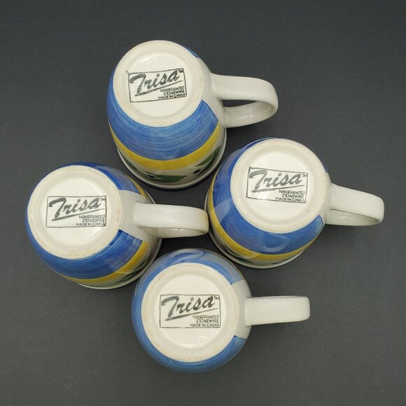 Trisa Trs4 Mugs Trisa Blue Yellow Bands Green Leaves Mugs - Picture 4 of 11